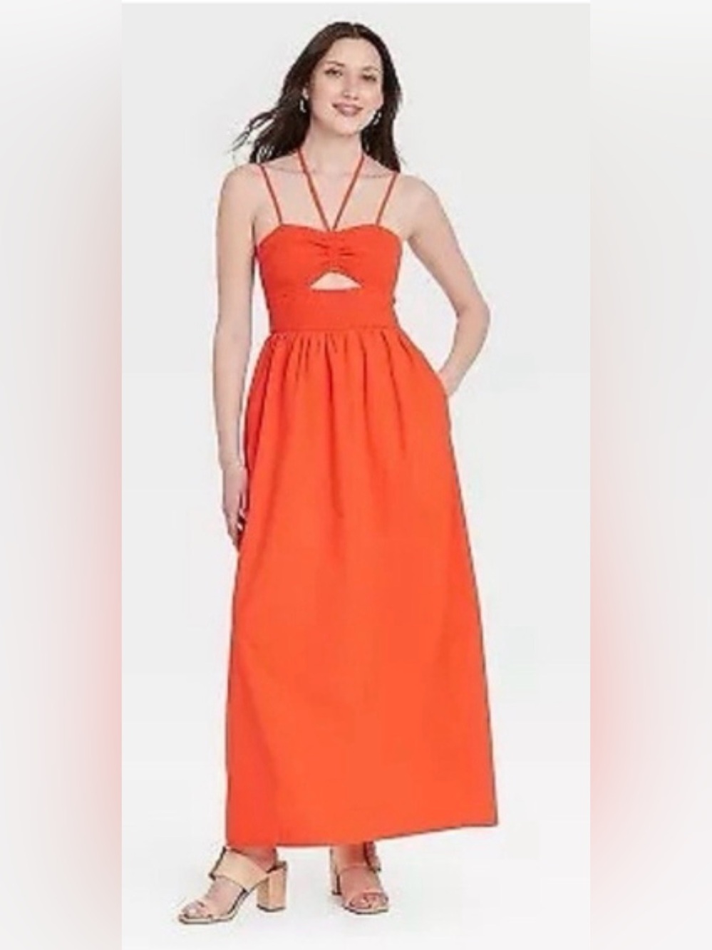 Universal Thread Red Smocked Maxi Dress | Tie Front | 100% Cotton | Size Small